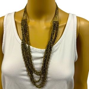 Vintage Multi Strand Metal Beaded Clasp Necklace 30 Inch